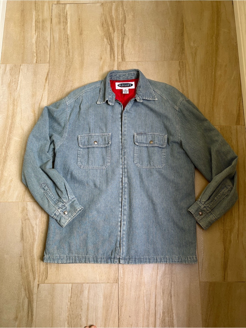 Vintage Old Navy Light Blue Denim Jacket with Red Lining